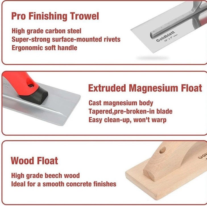 Goldblatt 8 Pieces Masonry Hand Concrete And Cement Tools Set With 16'' Tool Bag