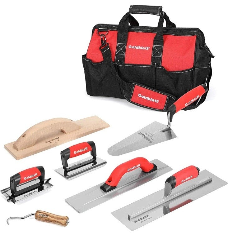 Goldblatt 8 Pieces Masonry Hand Concrete And Cement Tools Set With 16'' Tool Bag