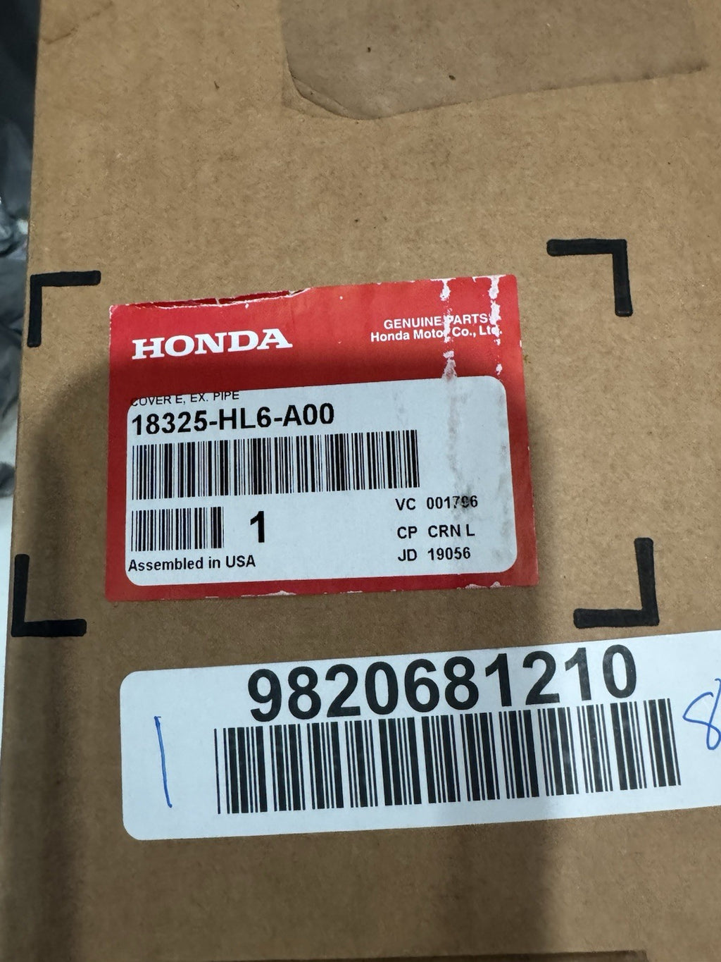 Honda Exhaust Cover Part Number 18325-HL6-A00