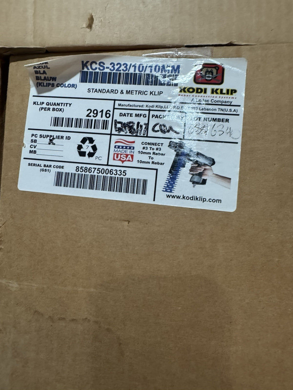 Kodi Klips KCS 323 #3 to #3 Rebar Clips 2916 Per Box (NEW)